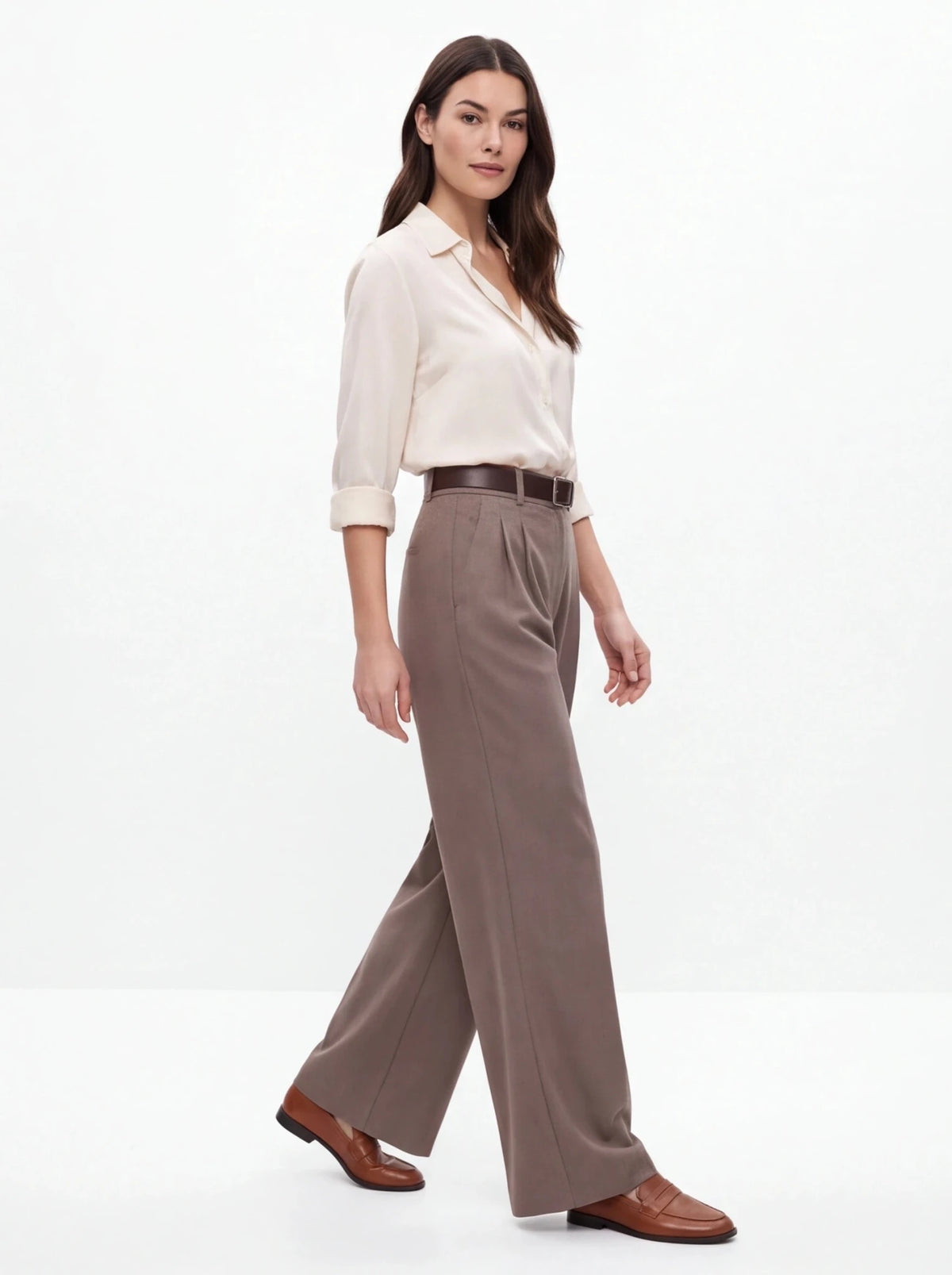 Pantalón pinzas fluido camel - La Flamencona Accesorios