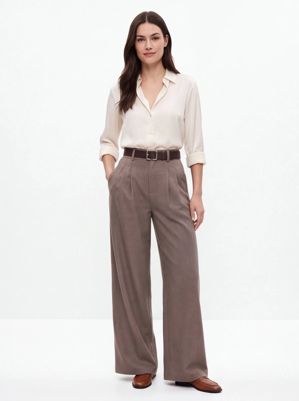 Pantalón pinzas fluido camel - La Flamencona Accesorios