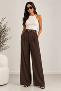 Pantalón pinzas fluido chocolate - La Flamencona Accesorios