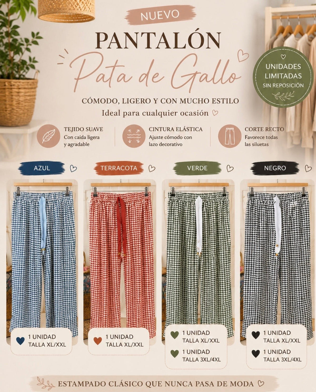 Pantalón satinado pata de gallo - La Flamencona Accesorios