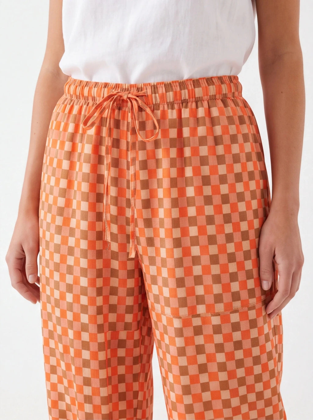 Pantalón vichy bombacho naranja camel - La Flamencona Accesorios