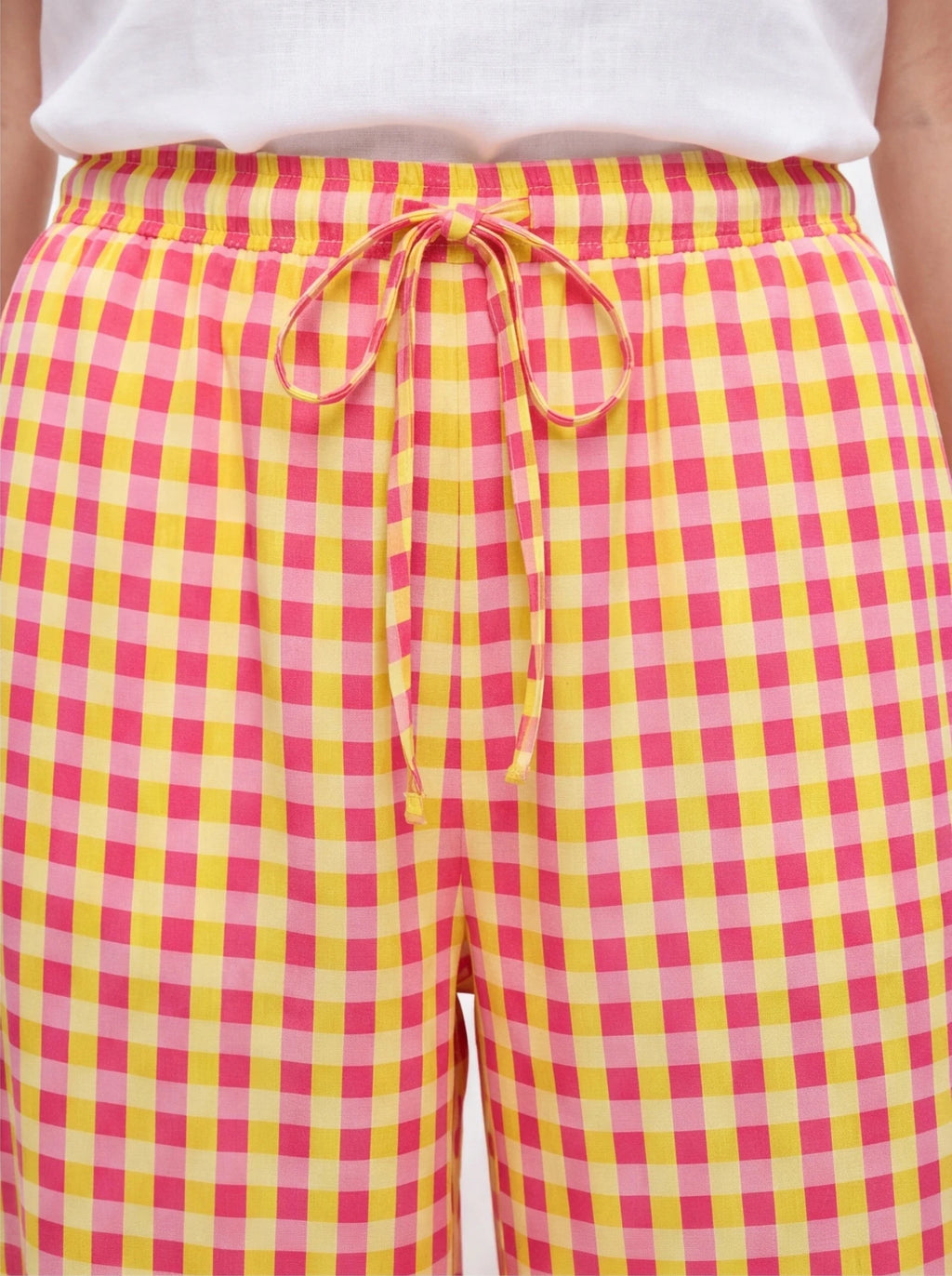 Pantalón vichy bombacho rosa amarillo - La Flamencona Accesorios