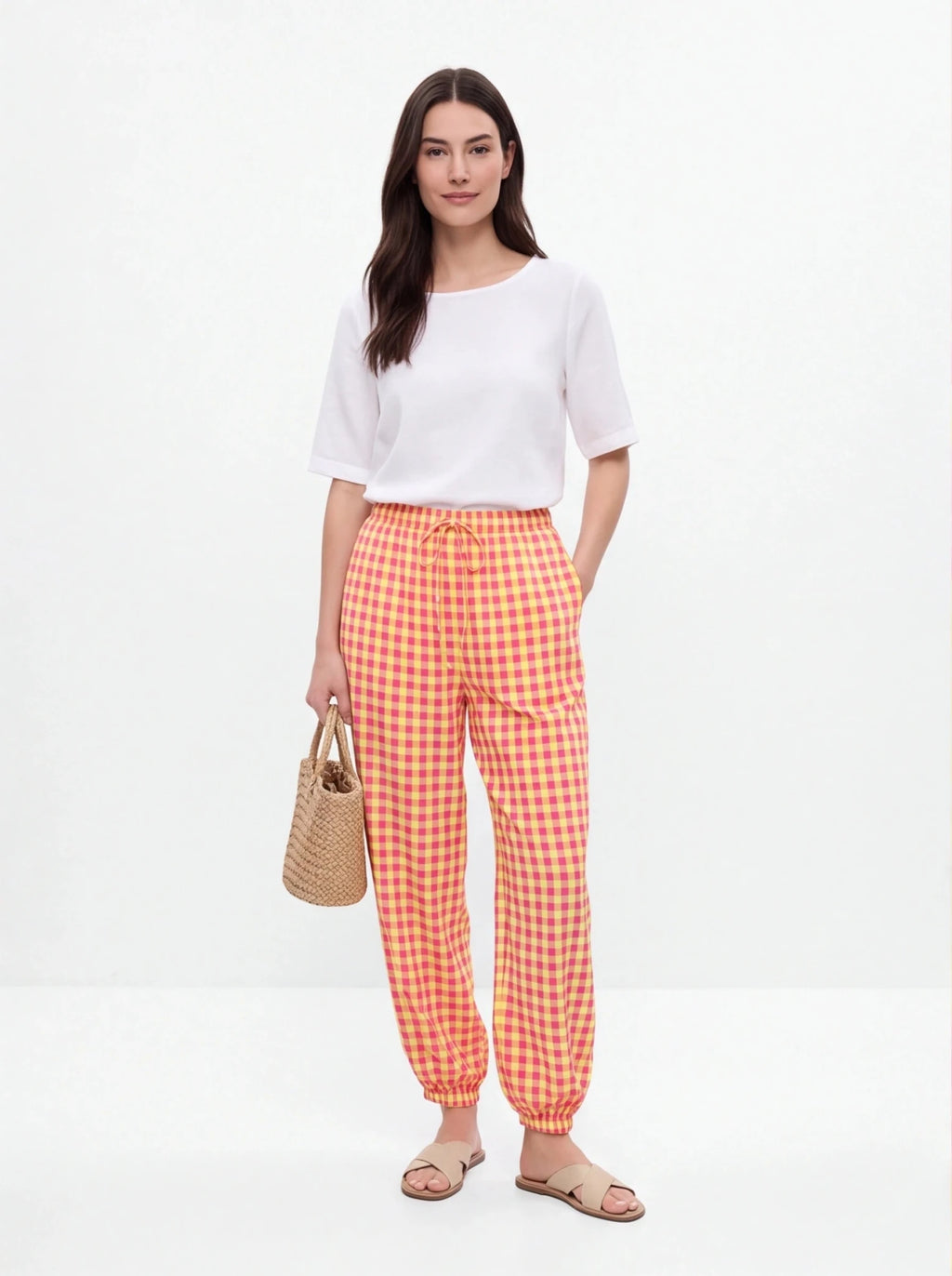 Pantalón vichy bombacho rosa amarillo - La Flamencona Accesorios