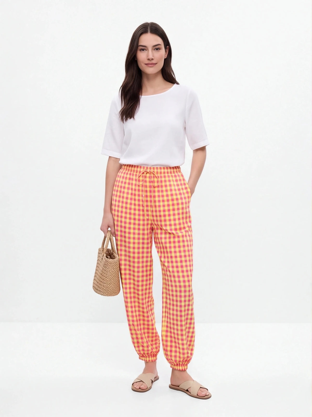 Pantalón vichy bombacho rosa amarillo - La Flamencona Accesorios