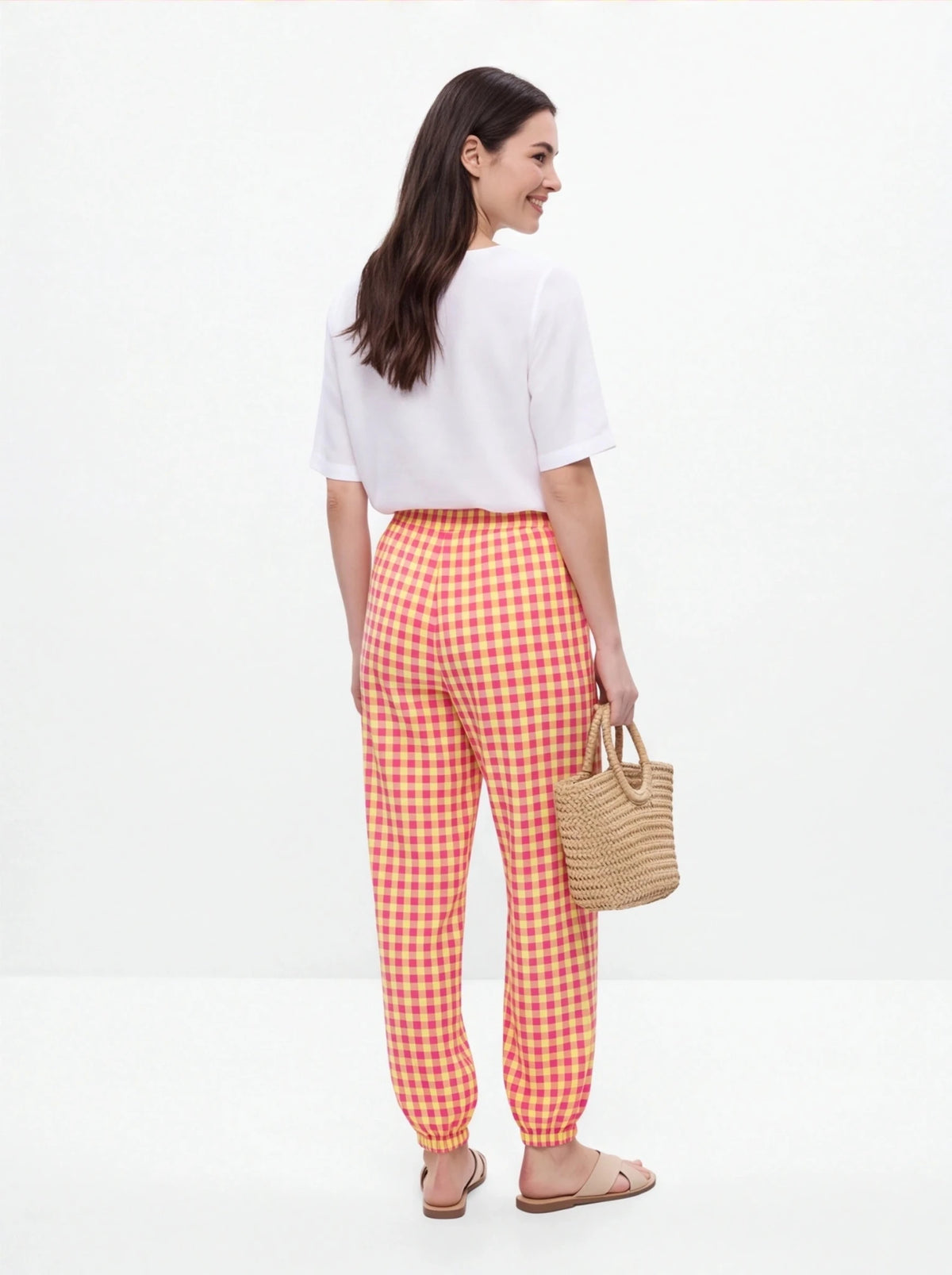 Pantalón vichy bombacho rosa amarillo - La Flamencona Accesorios
