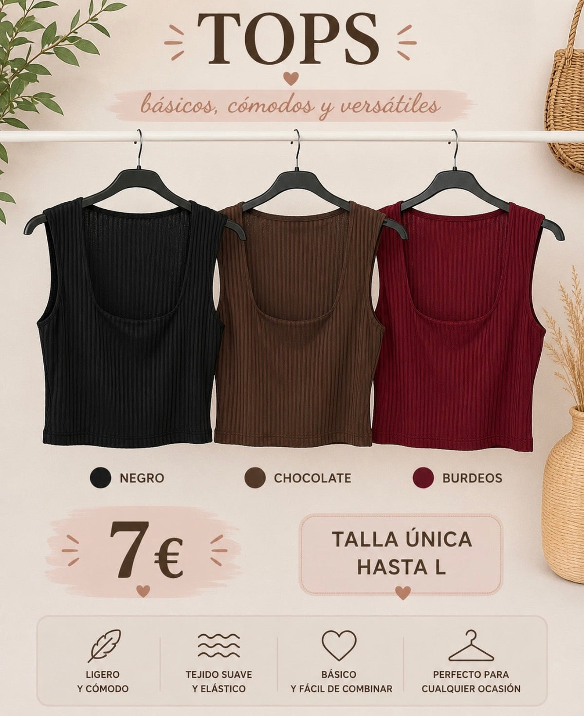 Top canalé talla única XS a L - La Flamencona Accesorios