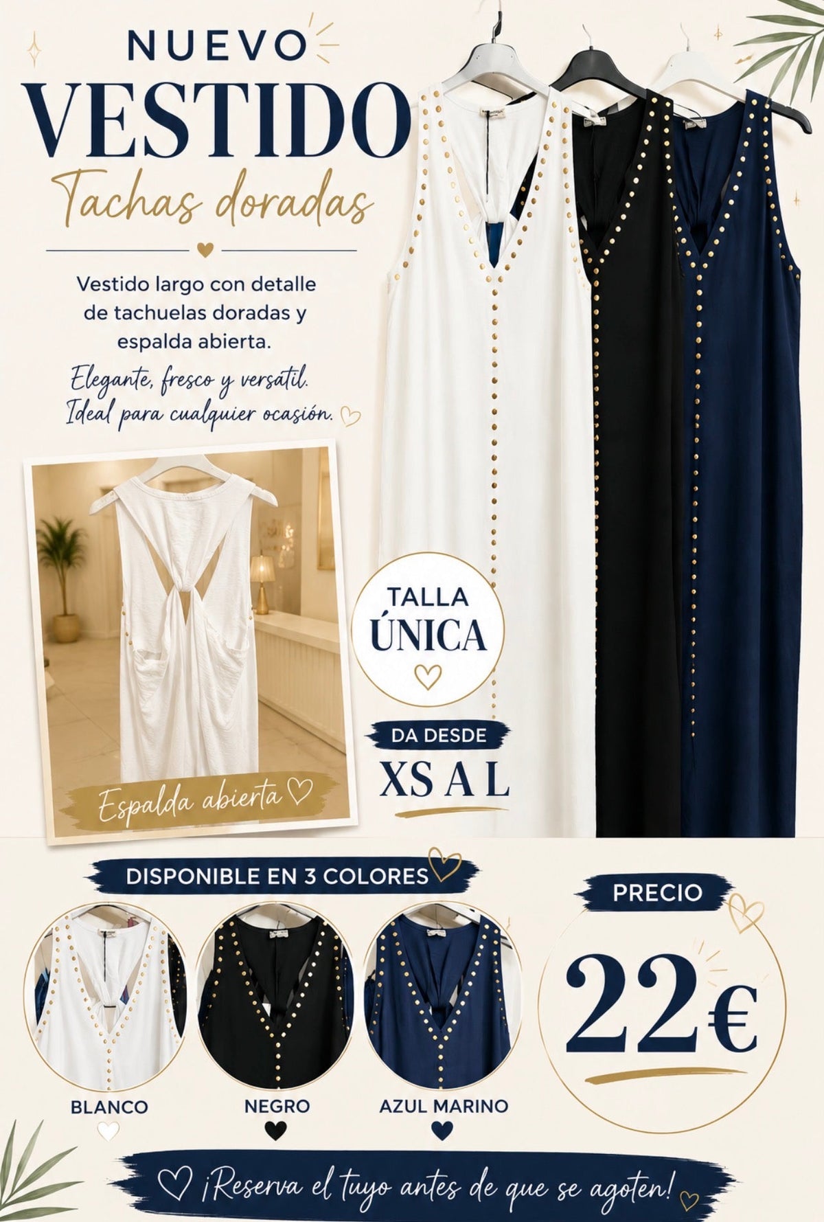 Vestido tachas doradas talla única con detalle en espalda - La Flamencona Accesorios